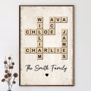 Family,Parents,Gift For Grandparents,Happy - Crossword Scrabble Family Name - Personalized Poster
