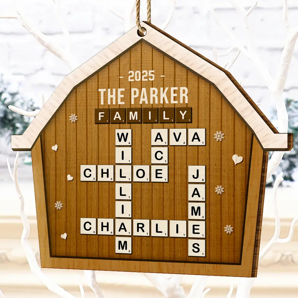 Christmas, Family - Crossword Scrabble Family Name Together In One Home - Personalized Custom Shaped Wooden Ornament