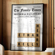 Family,Gift For Mother,Gift For Father,Mom - Daughters (Adult),Mom - Daughters (Young),Mom - Children,Dad - Daughters (Adult),Dad - Daughters (Young),Dad - Sons,Dad - Children,Gift For Sibling,Cousin,Christmas,Love - Crossword The Family Times - Personalized Poster