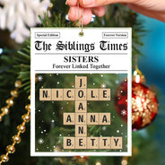 Gift For Sibling,Gift For Sisters,Gift For Brothers,Christmas,Happy - Crossword The Siblings Times - Personalized Custom Shaped Acrylic Ornament