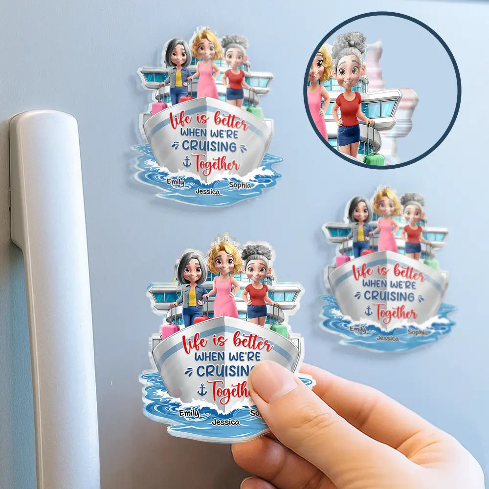Summer, Cruising, Gift For Bestie, Playful, Vector - Cruise Bestie On Trip Girls Trip - Personalized Acrylic Magnet