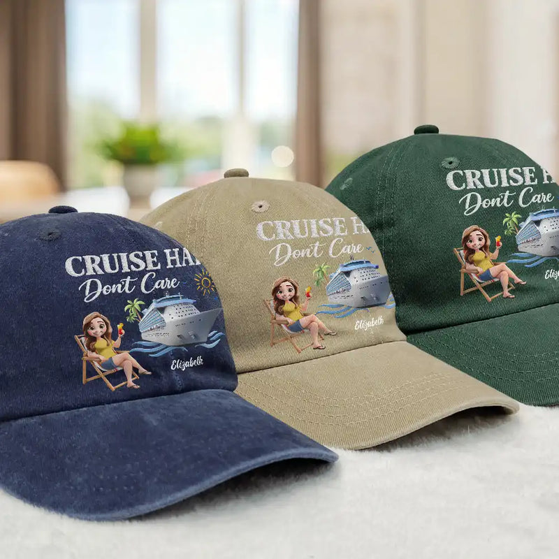Travel, Happy, Gift For Yourself - Cruise Hair Don't Care - Personalized Vintage Washed Denim Cap