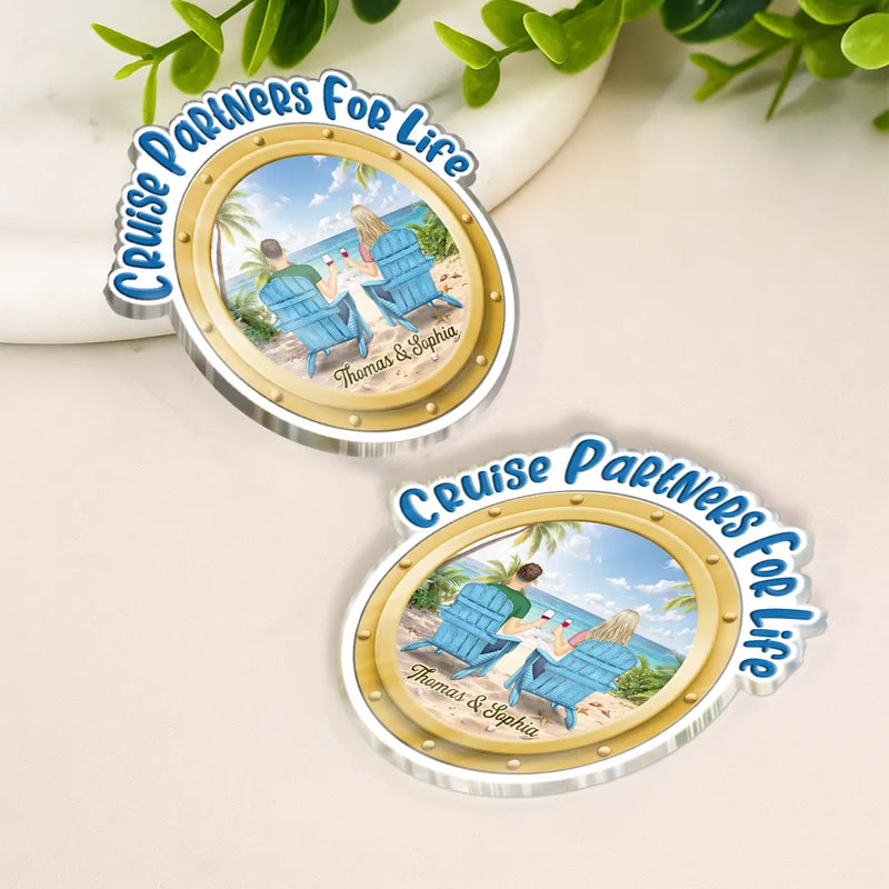 Summer, Gift For Couples, Cruising, Romantic, Vector - Cruising Partners For Life Backside - Personalized Acrylic Magnet