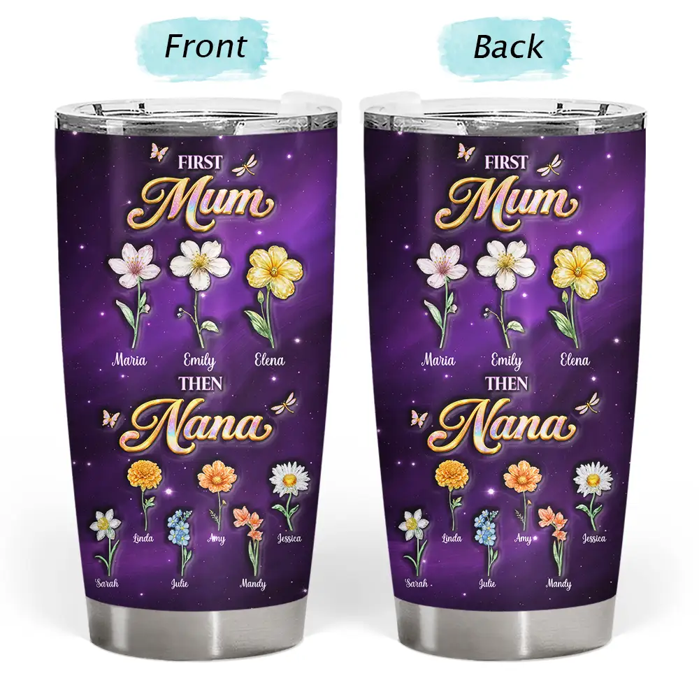 Gift For Grandma,Gift For Mother,Gift For Women,Happy - Crystal Birth Month Flower First Mom Now Grandma - Personalized Tumbler
