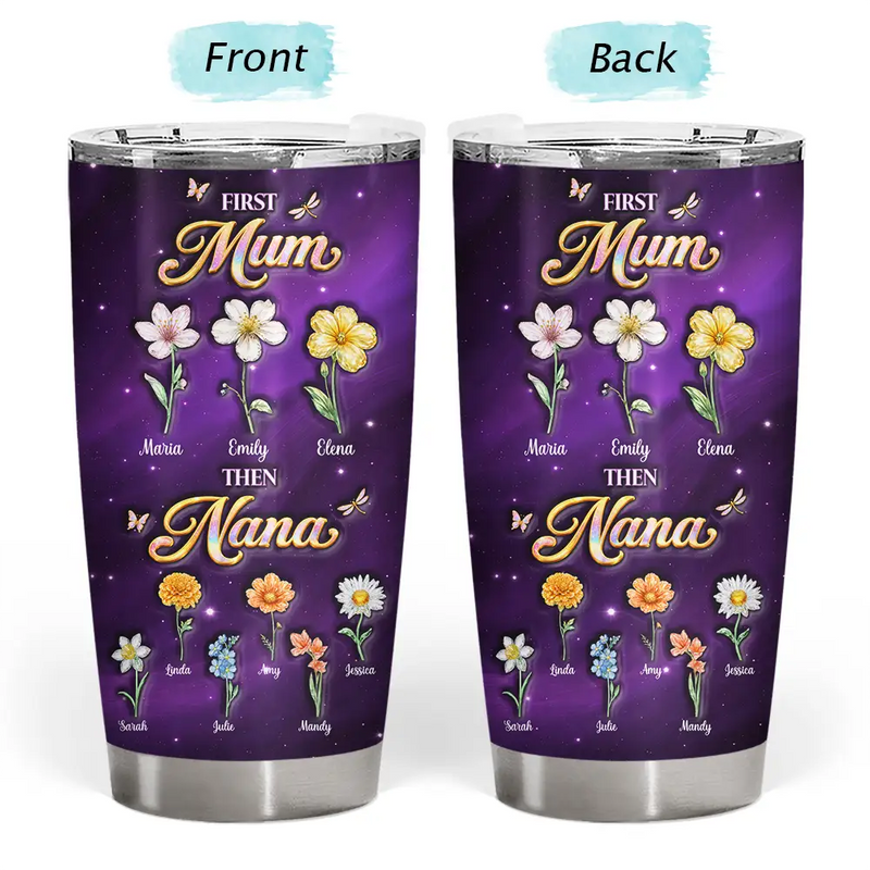 Gift For Grandma,Gift For Mother,Gift For Women,Happy - Crystal Birth Month Flower First Mom Now Grandma - Personalized Tumbler