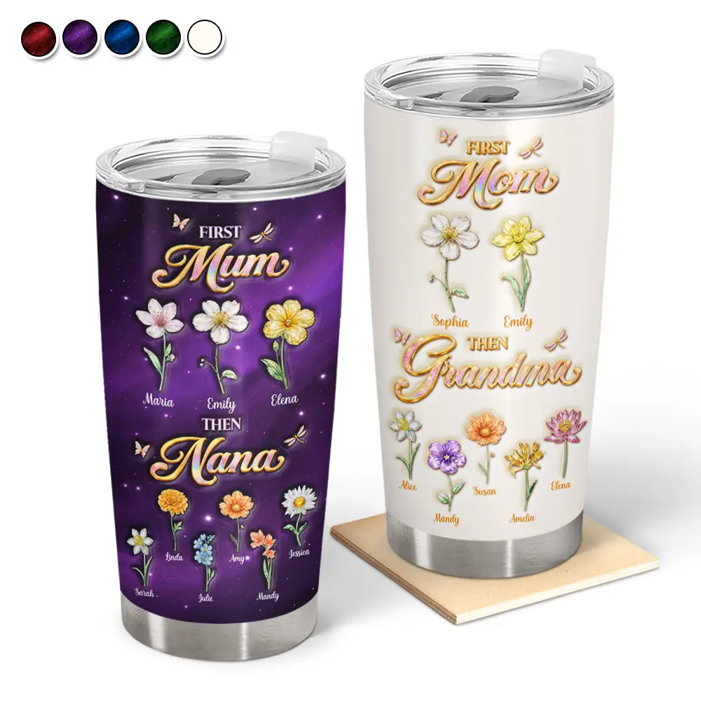 Gift For Grandma,Gift For Mother,Gift For Women,Happy - Crystal Birth Month Flower First Mom Now Grandma - Personalized Tumbler