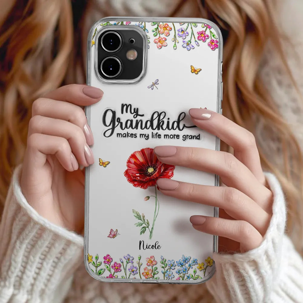 Gift For Grandma,Gift For Women,Happy,Top Market - Crystal Effect Birth Flower Grandkids Make Life More Grand - Personalized Clear Phone Case