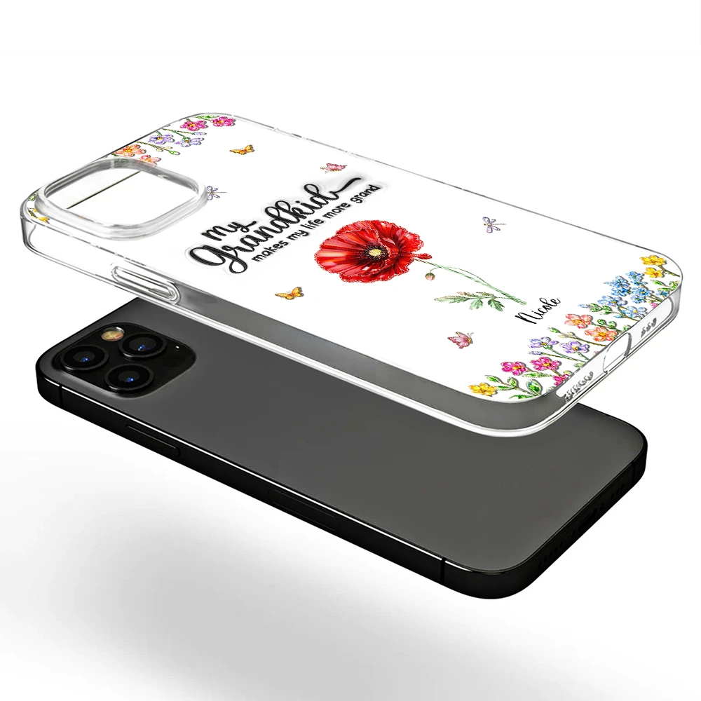 Gift For Grandma,Gift For Women,Happy,Top Market - Crystal Effect Birth Flower Grandkids Make Life More Grand - Personalized Clear Phone Case