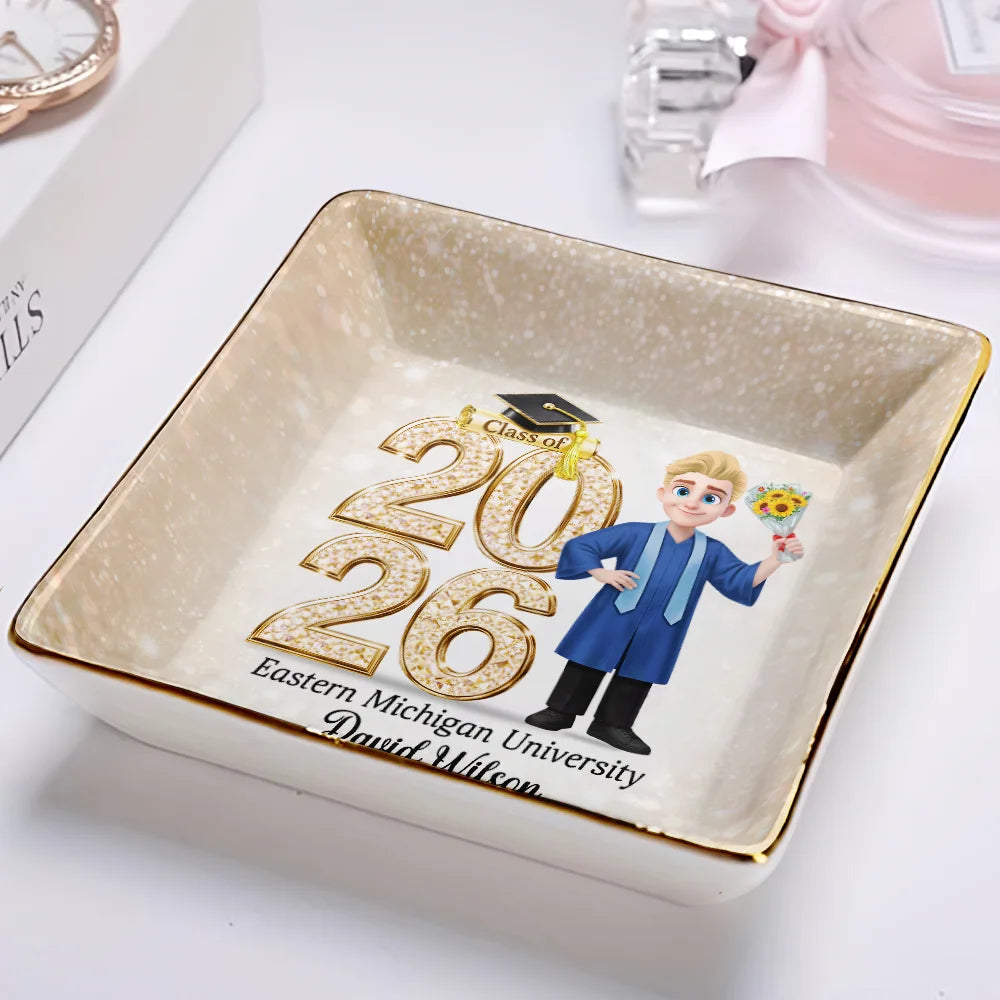 Graduation,Gift For Yourself,Gift For Women,Gift For Men,Happy - Crystal Effect Graduation Man Woman - Personalized Ring Dish