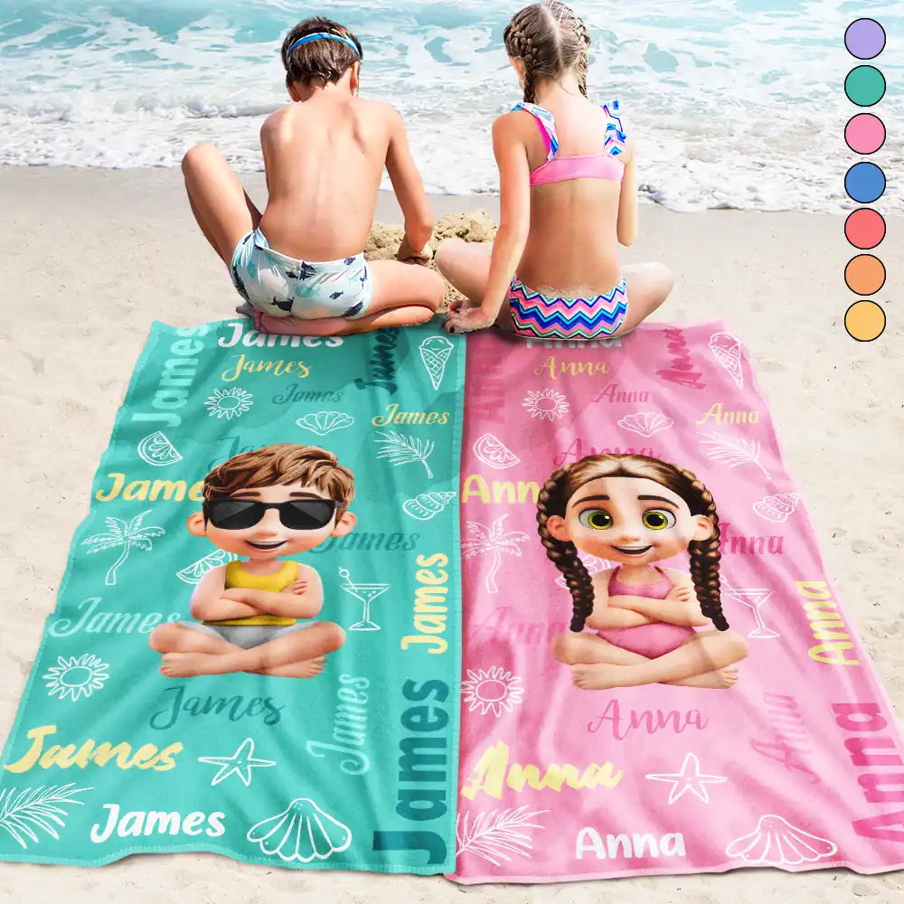 Custom Name Kid Baby - Personalized Beach Towel