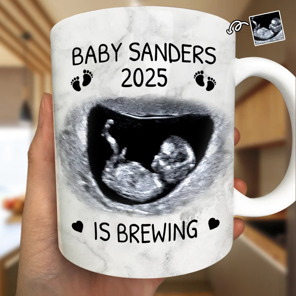 Custom Photo Baby Brewing Expecting Mom Parents - Personalized White Edge-to-Edge Mug