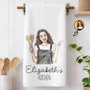 Gift For Wife,Gift For Yourself,Gift For Women,Gift For Mother,Gift For Aunt,Gift For Grandma,Happy,Cooking,Baking  - Custom Photo Colored Pencil Sketch Mom Grandma Kitchen - Personalized Kitchen Towel