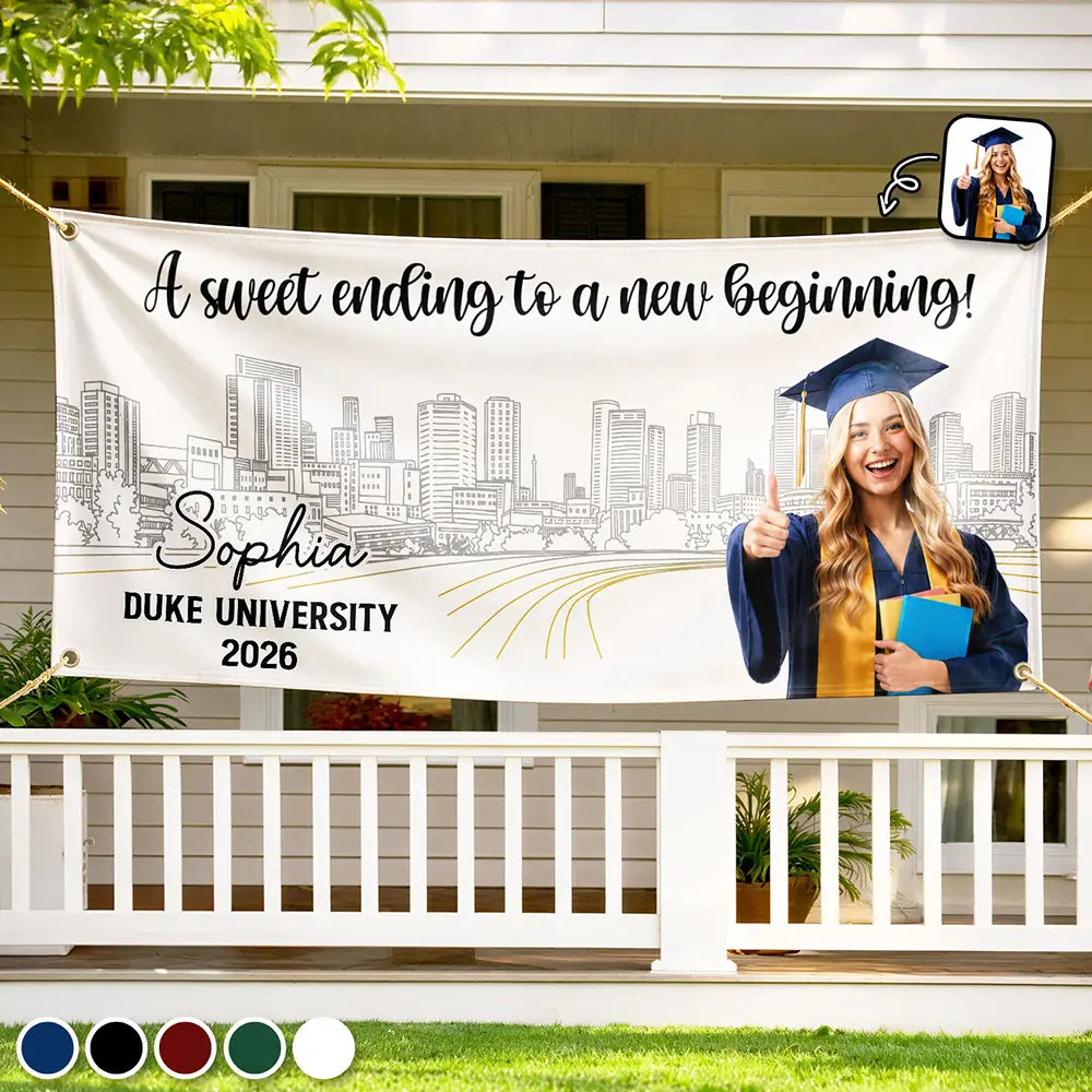 Custom Photo Congrats Grad A Sweet Ending To The New Beginning - Personalized Horizontal Banner
