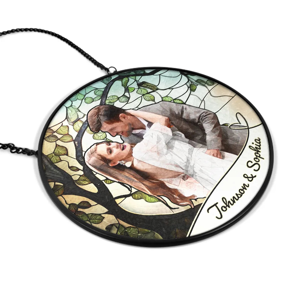 Wedding Anniversary,Art Design,Gift For Couples,Gift For Husband,Gift For Wife,Happy - Custom Photo Couple Wedding Anniversary - Personalized Stained Glass Window Hanging Suncatcher