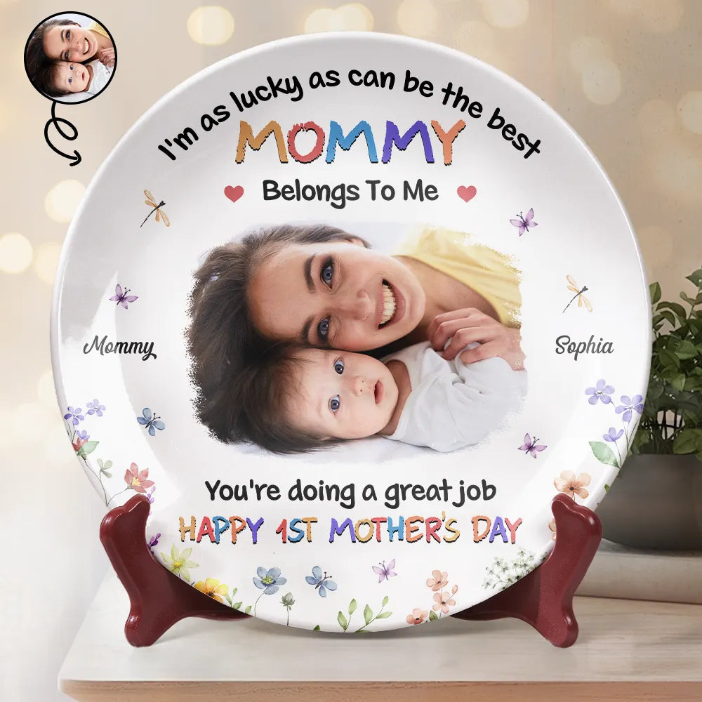Custom Photo I'm As Lucky As I Can Be - Personalized Ceramic Plate