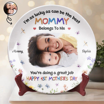 Custom Photo I'm As Lucky As I Can Be - Personalized Ceramic Plate
