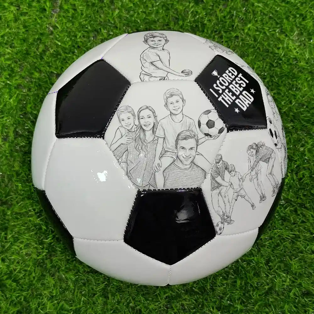 Gift For Father,Custom Photo,Dad - Children,Football (Soccer),Non-Eng,Photo - Pencil Sketch,Proud - Custom Photo Pencil Sketch I Scored The Best Dad - Personalized Soccer Ball