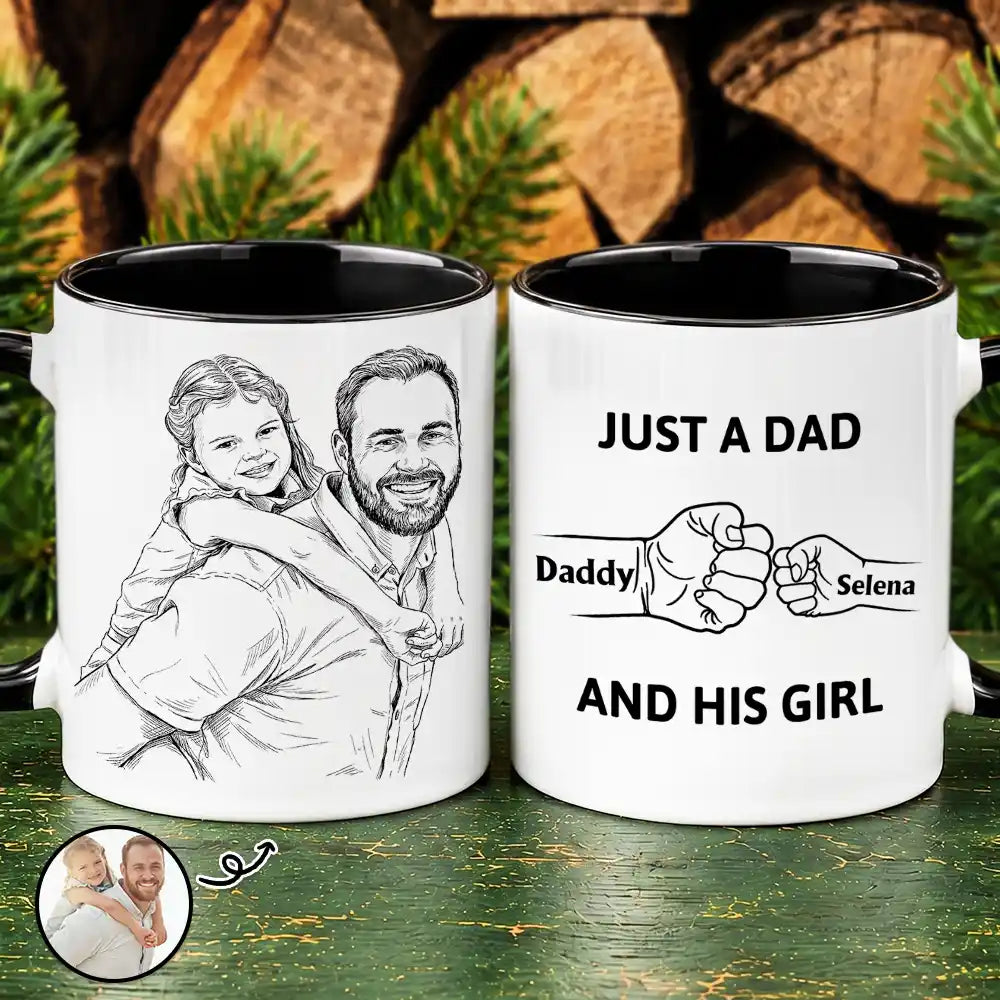 Custom Photo Pencil Sketch Just A Dad And His Girl - Personalized Mug