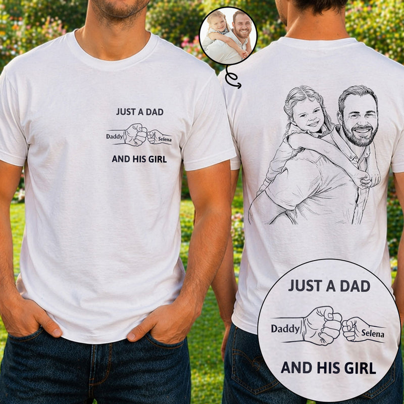 Custom Photo Pencil Sketch Just A Dad And His Girl - Personalized T Shirt