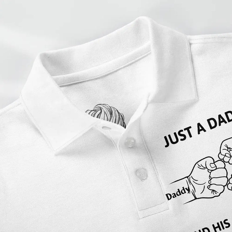 Custom Photo,Gift For Father,Dad - Daughters (Young),Photo - Pencil Sketch,Icon,Proud - Custom Photo Pencil Sketch Just A Dad And His Girl - Personalized Polo Shirt