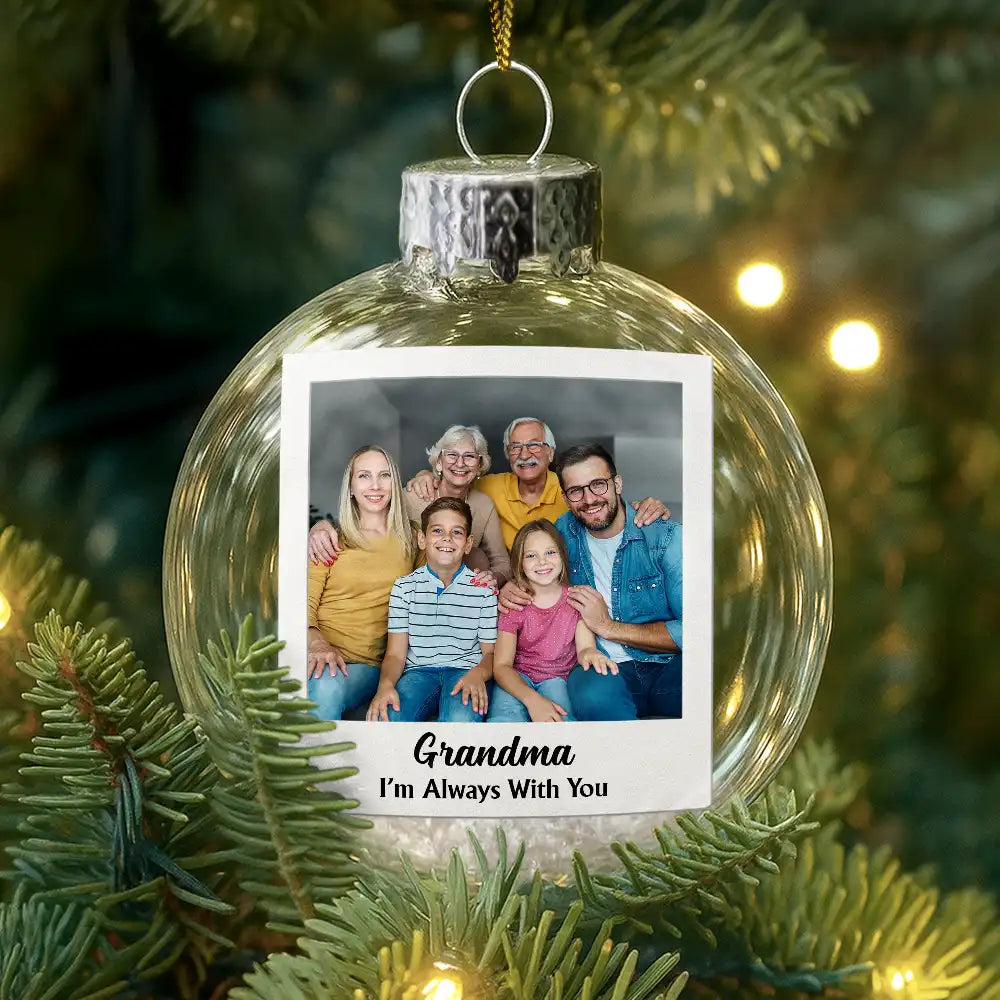 Memorial,Christmas,Custom Photo,Family,Sad - Custom Photo Polaroid Missing You At Christmas & Always - Personalized Glass Bauble Ornament