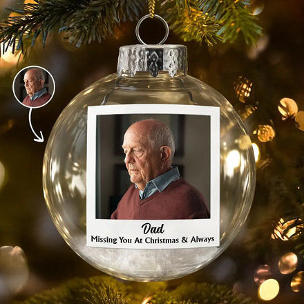 Custom Photo Polaroid Missing You At Christmas & Always - Personalized Glass Bauble Ornament