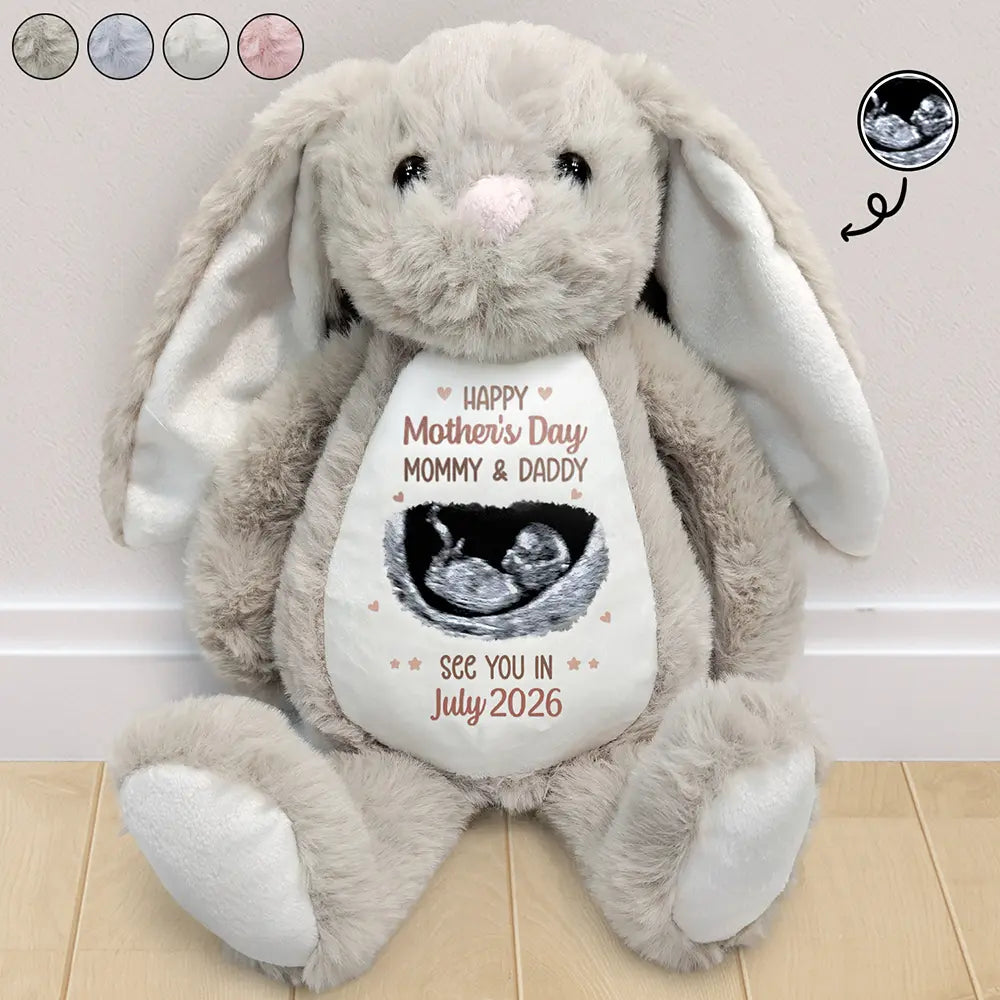 New baby,New Mom,Happy - Custom Photo See You In 2026 Baby Expecting - Personalized Soft Toy Bunny