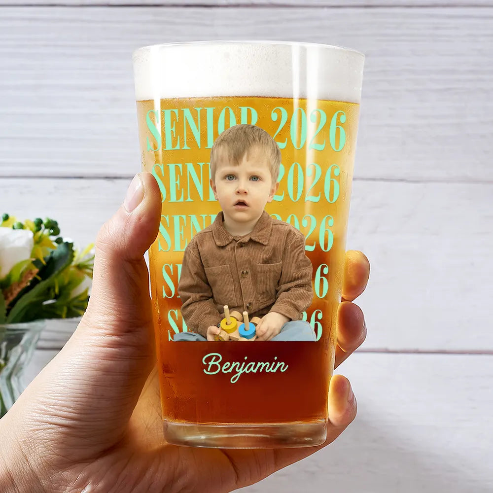 Graduation,Happy,Photo,Proud - Custom Photo Senior Vintage Portrait - Personalized Beer Glass