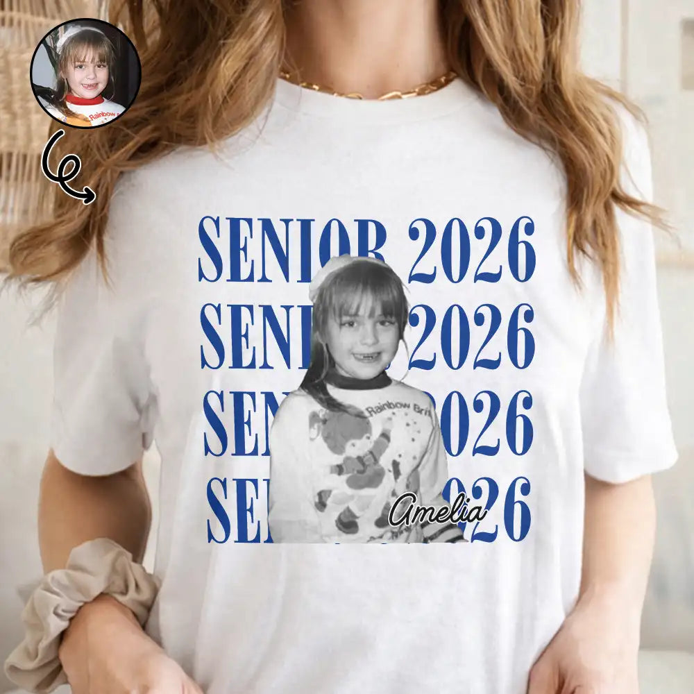 Graduation,Happy,Photo,Proud - Custom Photo Senior Vintage Portrait - Personalized T Shirt