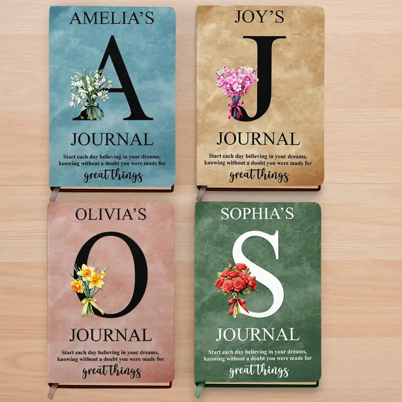 Gift For Yourself,Gift For Wife,Gift For Girlfriend,Gift For Women,Gift For Aunt,Gift For Mother,Gift For Grandma,Gift For Daughter,Gift For Sibling,Gift For Sisters,Gift For Bestie,Gifts For Colleagues - Custom Birth Month Flower Bouquet With Name Start Each Day - Personalized Leather Journal