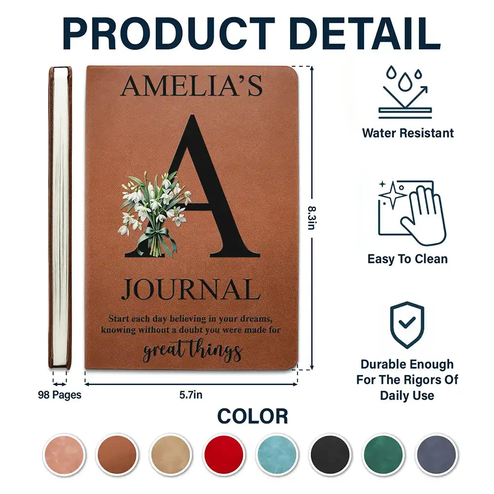 Gift For Yourself,Gift For Wife,Gift For Girlfriend,Gift For Women,Gift For Aunt,Gift For Mother,Gift For Grandma,Gift For Daughter,Gift For Sibling,Gift For Sisters,Gift For Bestie,Gifts For Colleagues - Custom Birth Month Flower Bouquet With Name Start Each Day - Personalized Leather Journal