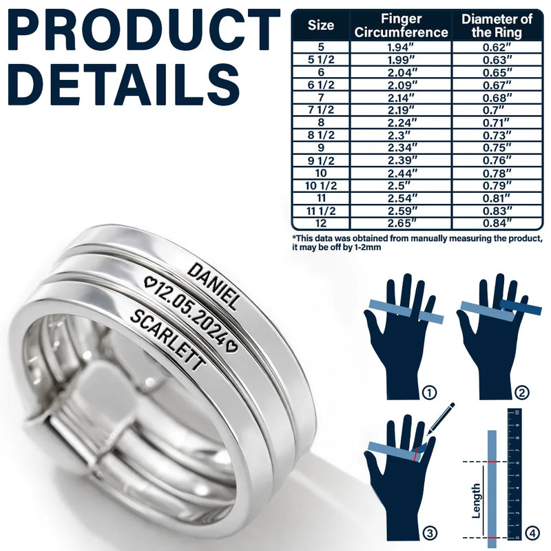 Gift For Wife,Gift For Girlfriend,Gift For Women,Gift For Yourself,Married ,Engaged,Wedding Anniversary,Anniversary,Love - Custom Couples Names With Anniversary Date - Personalized Heart Stacking Rings