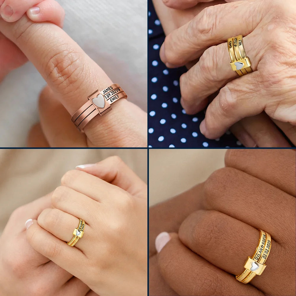 Gift For Wife,Gift For Girlfriend,Gift For Women,Gift For Yourself,Married ,Engaged,Wedding Anniversary,Anniversary,Love - Custom Couples Names With Anniversary Date - Personalized Heart Stacking Rings