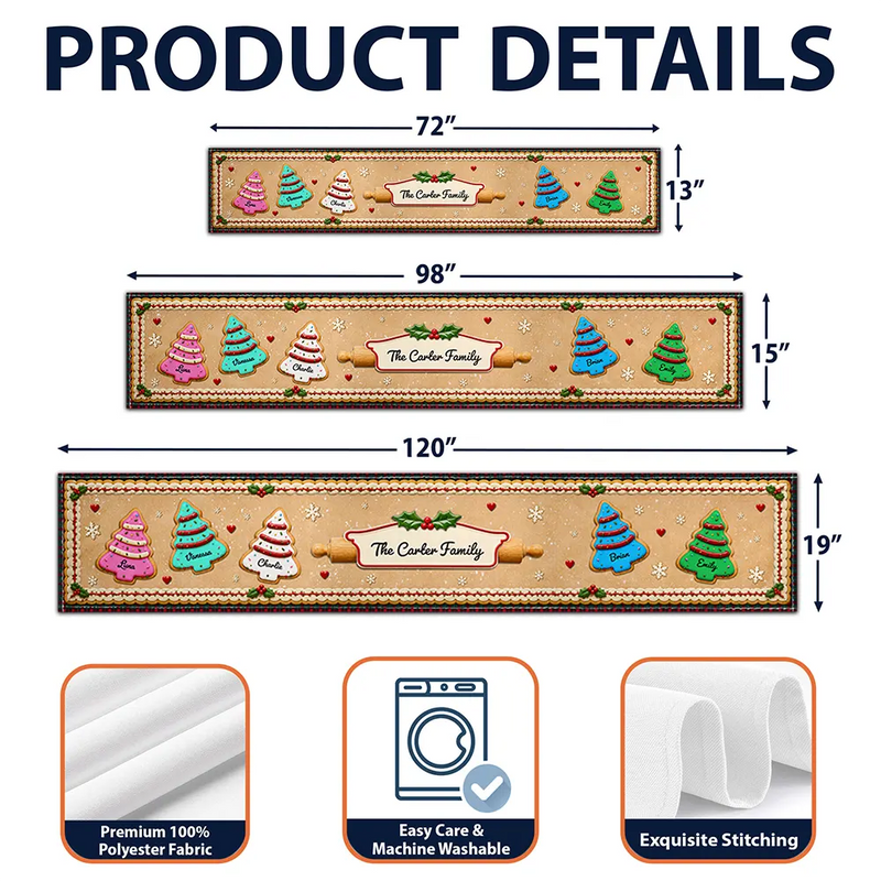 Sentimental,Christmas,Family,Icon - Custom Family Christmas Cookie - Personalized Table Runner