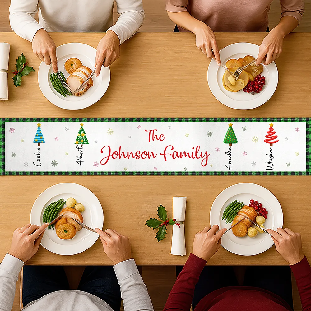 Sentimental,Christmas,Family,Icon - Custom Family Christmas Trees - Personalized Table Runner