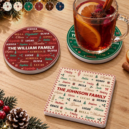 Custom Family Names Christmas - Personalized Ceramic Coaster
