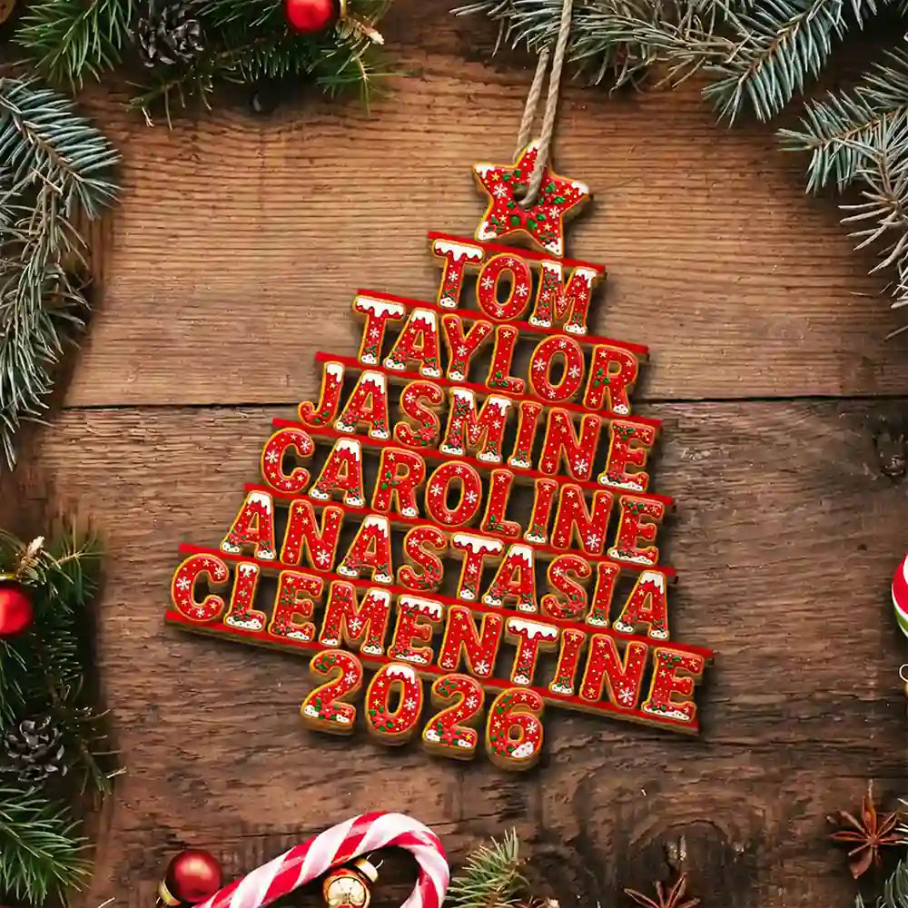 Sentimental,Christmas,Family,Icon - Custom Family Names Christmas Tree - Personalized Custom Shaped Wooden Ornament