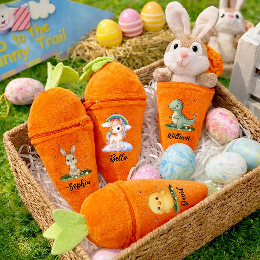 Custom Favorite Animal And Name - Personalized Plush Reversible Carrot Bunny Keychain