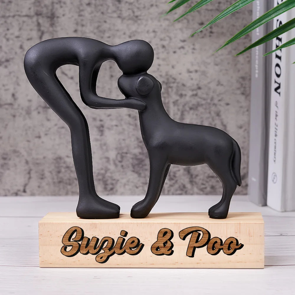 Dog Lovers,Love - Custom Name Aesthetic Hugging Pose Statue Memorial - Personalized Dog Sculpture