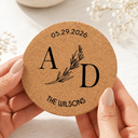 Romantic, Gift For Couples, Wedding, Monogram - Custom Name And Date Wedding Favors - Personalized Cork Coaster