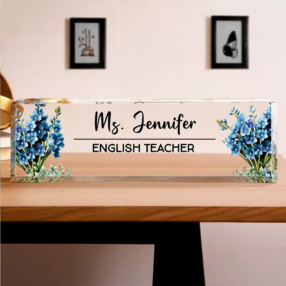 Custom Name And Job Title With Birth Month Flower - Personalized Desk Name Plate