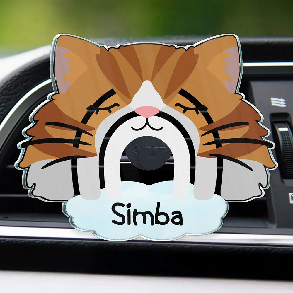 Custom Name Boho Rainbow Style Cat Face - Personalized Acrylic Car Vent Clip
