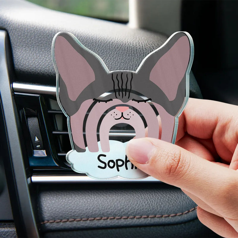 Cat Lovers,Happy - Custom Name Boho Rainbow Style Cat Face - Personalized Acrylic Car Vent Clip