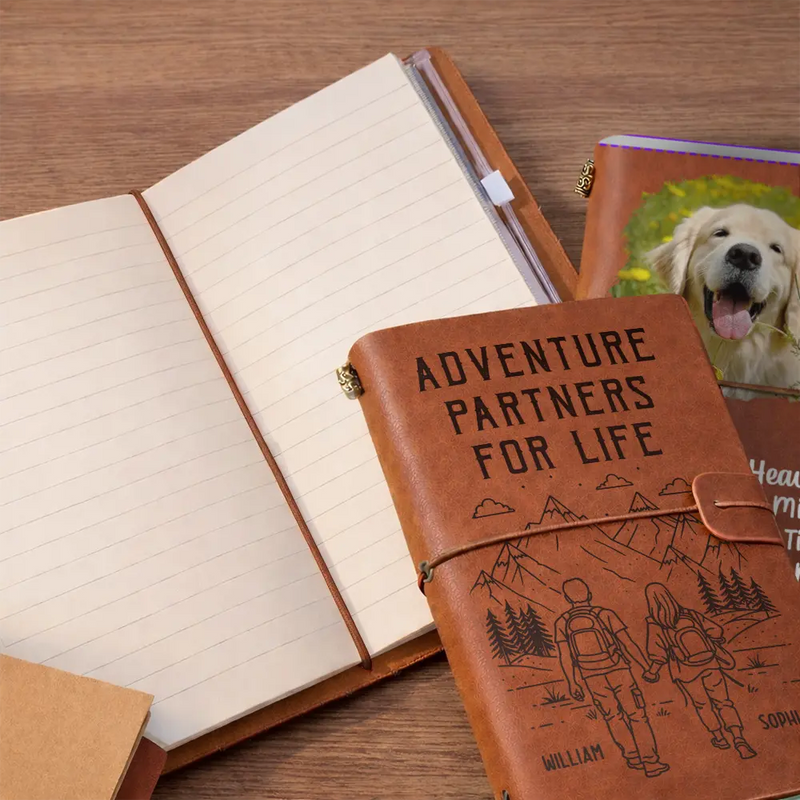 Gift For Couples,Old Couples,Gift For Husband,Gift For Wife,Gift For Boyfriend,Gift For Girlfriend,Happy - The Adventure Book Of Happy Couple - Personalized Leather Vintage Journal