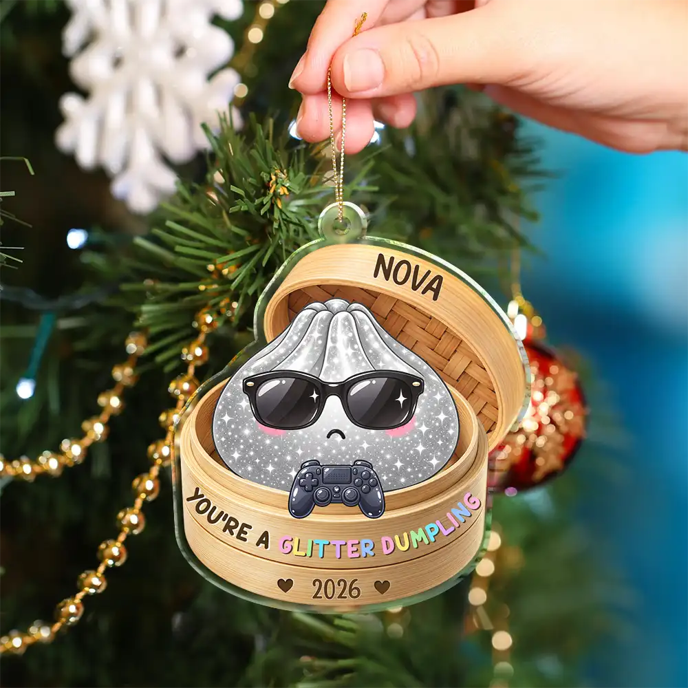 Playful,Christmas,Gift For Kids,Icon - Custom Name Cute Dumpling In Steamer Basket Squishy Hunting Gift For Kids - Personalized Custom Shaped Acrylic Ornament