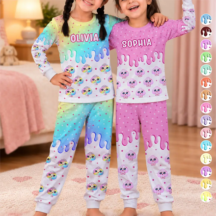 Custom Name Dumpling Pattern Dripping Ice Cream Squishy Hunting Gift For Kids - Personalized Kid Pajamas Set