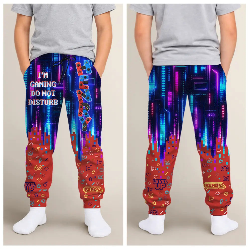 Playful,Christmas,Gaming,Gift For Kids,Icon - Custom Name Gaming Level Up With Ice Cream Dripping Gift For Kid Gamer - Personalized Sweatpants