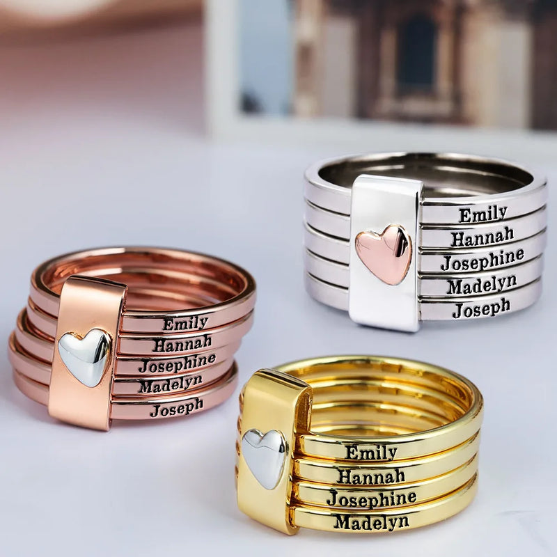 Gift For Wife,Gift For Girlfriend,Gift For Yourself,Gift For Women,Gift For Mother,New Mom,Gift For Bestie,Gift For Sisters,Happy - Custom Name Jelwery For Women Girlfriend Wife Mom And Besties - Personalized Heart Stacking Rings