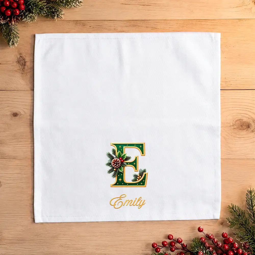 Top Market,Sentimental,Christmas,Family,Icon - Custom Name Monogram Christmas Holly Wreath Family Gift - Personalized Reusable Napkin