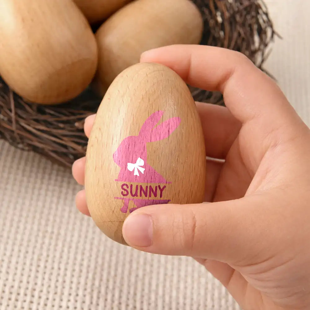 Gift For Kids,Grandma,Grandkids,Gift For Grandkids,Dad,Children,Momn,Easter,Happy - Custom Name With Adorable Bunny - Personalized Musical Wooden Easter Egg Shaker